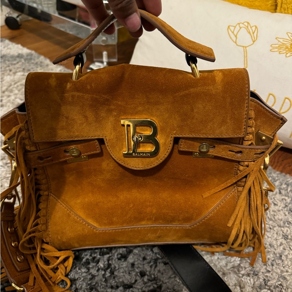 Balmain Brown Suede Fringe Satchel